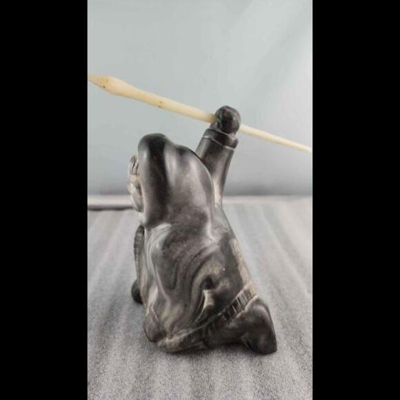 Inuit Style Collectible - Inuit Hunter Figure with Spear 5 1/4 inches tall - Picture 2 of 3